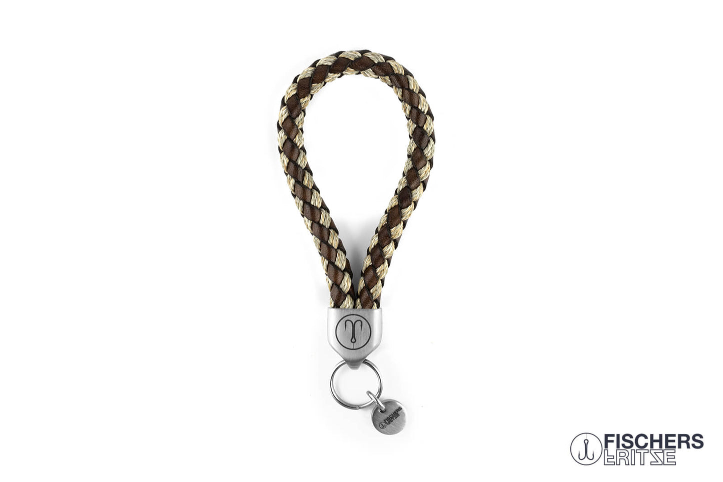 fischers fritzer keychain dicker hering segeltau baumwolle leder geflochten braun natur edelstahl maritim