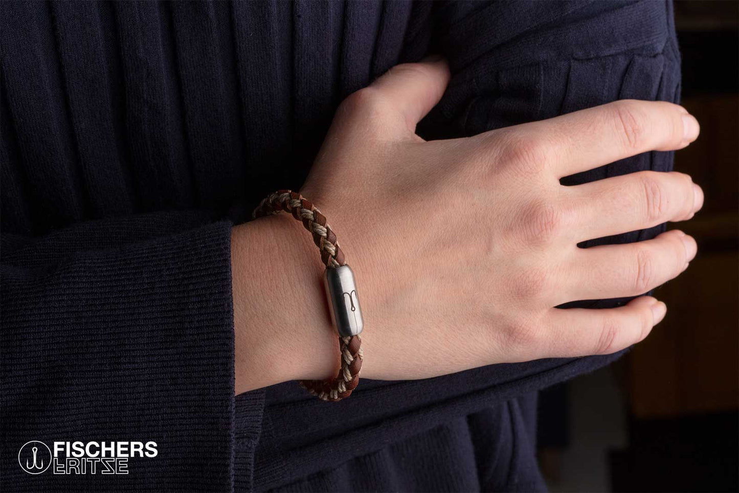 Leather crab fenja - brown nature braided