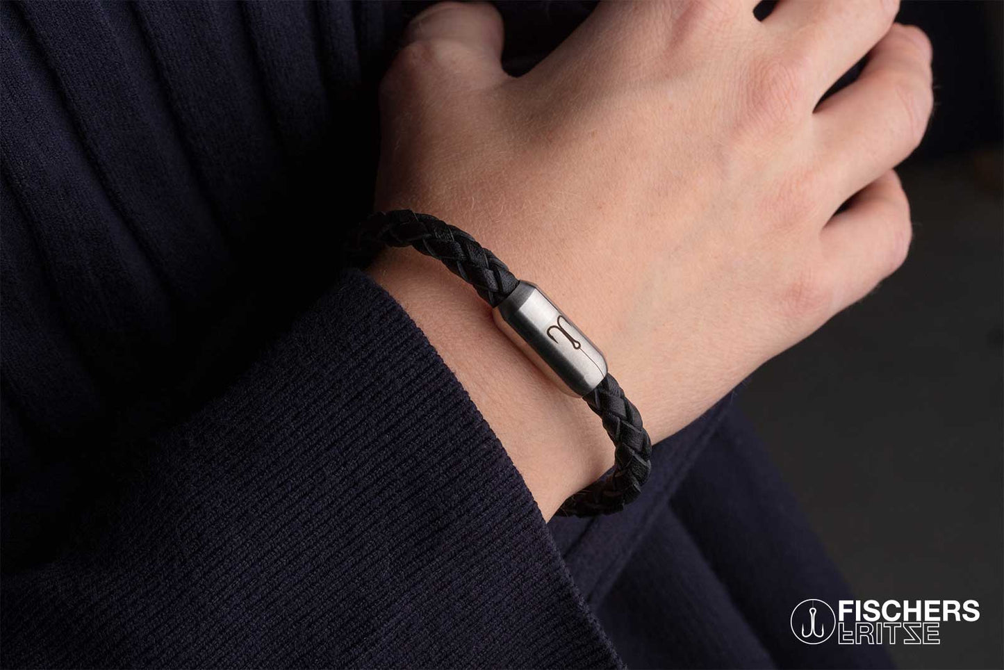 Leather crab fernanda - black braided