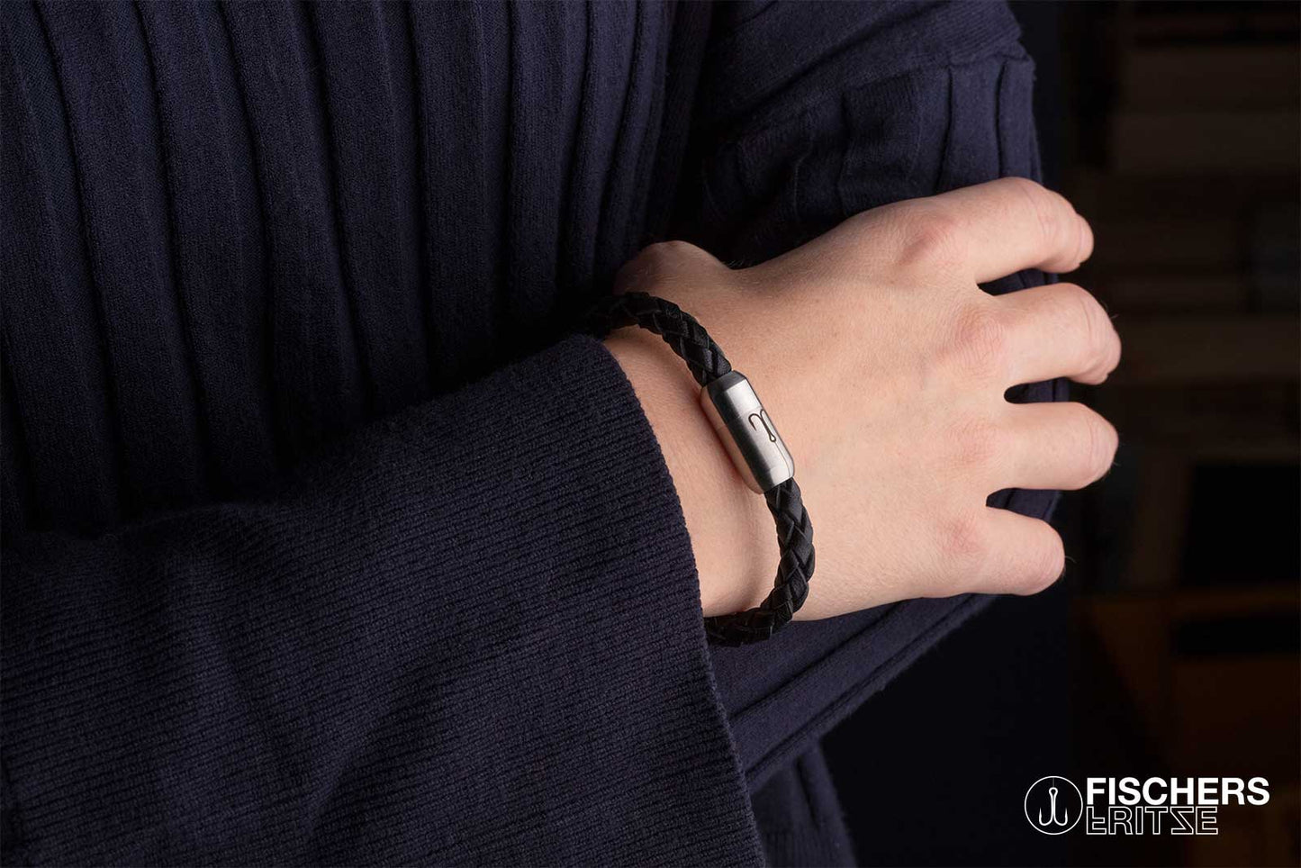 Leather crab fernanda - black braided