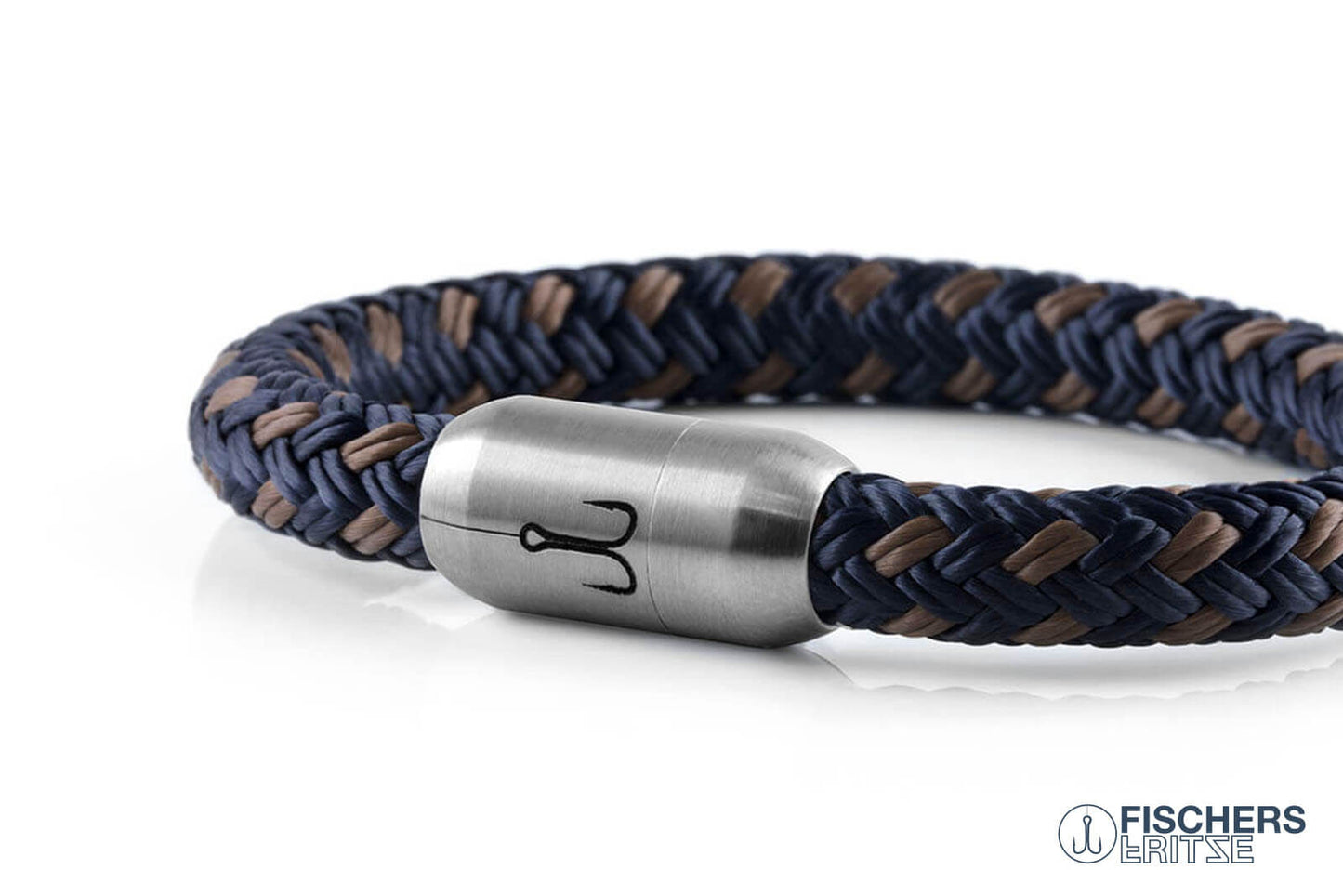 Segeltau Armband Fischers Fritze Makrele marineblau braun Gravur auf Edelstahlverschluss