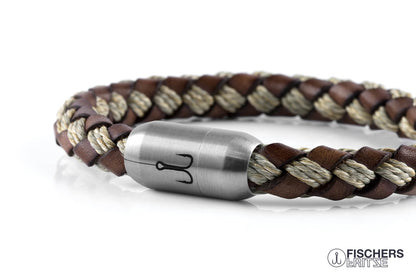 armband fischers fritze makrele schwarz bauwolle leder geflochten edelstahl maritim